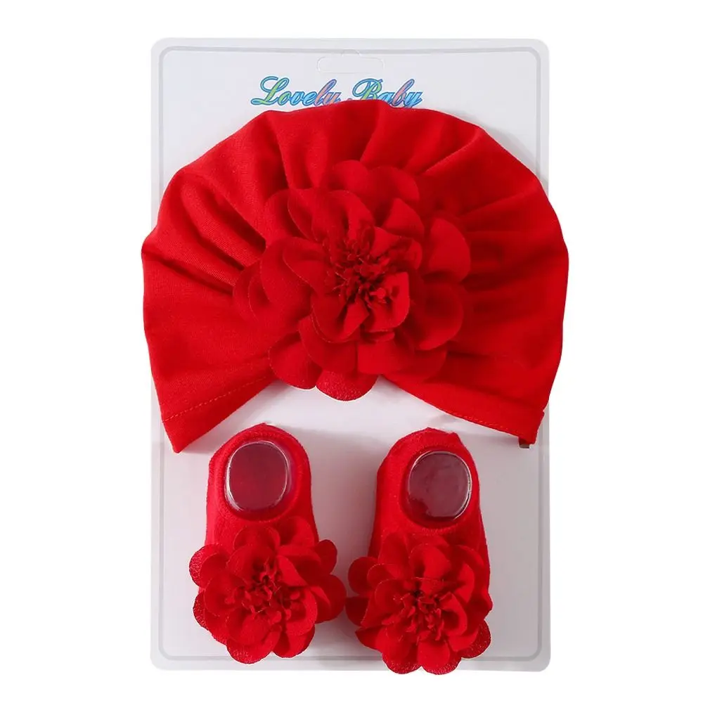 2 pezzi/set calzini per cappelli per bambini con fiori primaverili estivi set cappello turbante elastico sottile berretti per neonati in cotone traspirante per ragazze appena nate