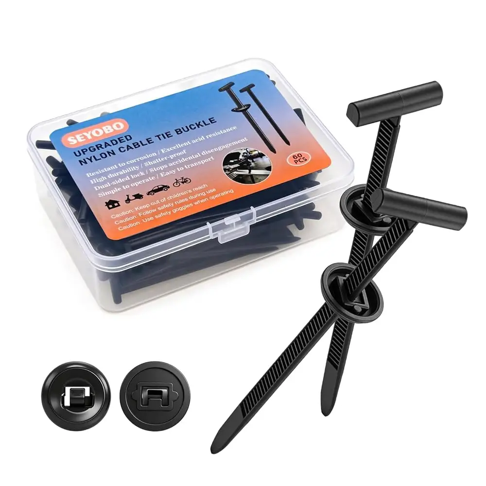 

60PCS Dual-Lock Universal Upgraded Nylon Cable Tie Buckle with Storage Box, T Zip Ties for Cars Daily Repair Bumper Clips, Mu