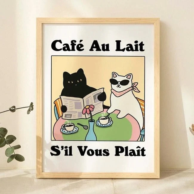 Cafe Au Lait S'il Vous Zopf Cartoon Katze Wand Kunstdrucke Leinwand Malerei Poster Bild Für Wohnzimmer Kinderzimmer Home Decor Geschenk