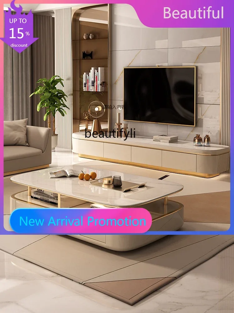 

Light Luxury Minimalist Stone Plate Coffee Table Double-Layer Strip Tea Table Modern Living Room Home Coffee Table G1218
