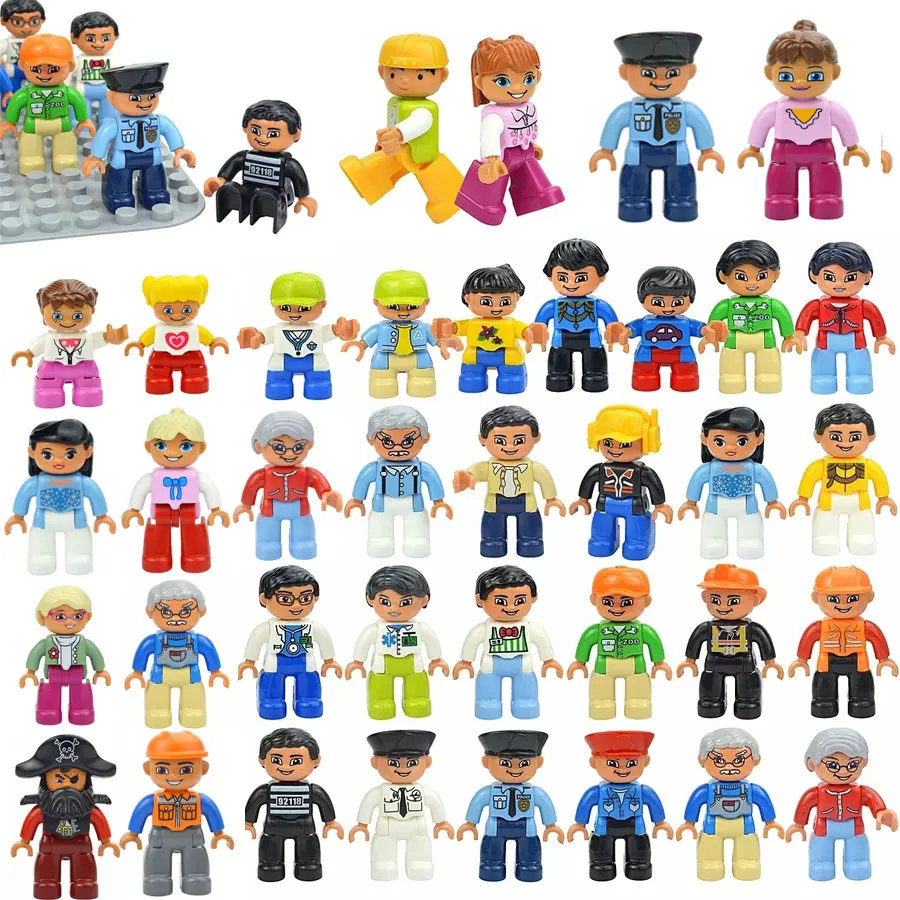 Big Size Doll Figures Building Block House Family Farmer Pirate Worker Doctor Policemen Large Brick Compatible Duploes For Kids