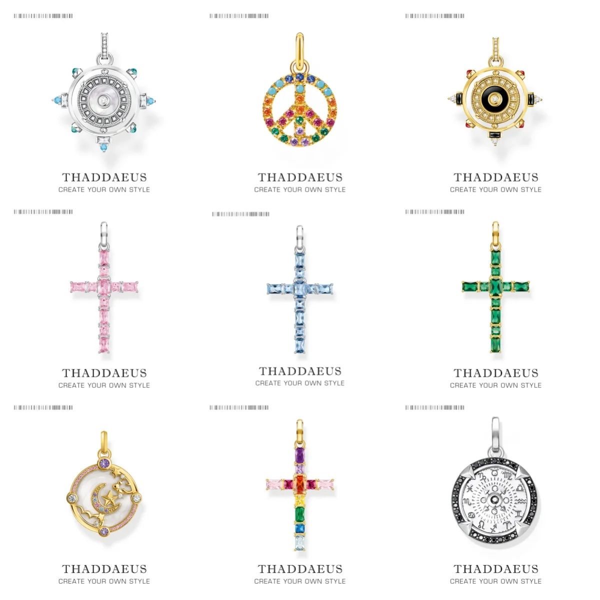 Colourful Peace Star Moon Sun Nature Cross Pendant Vintage Fine Jewelry Pure 925 Sterling Silver Gift For Woman & Men