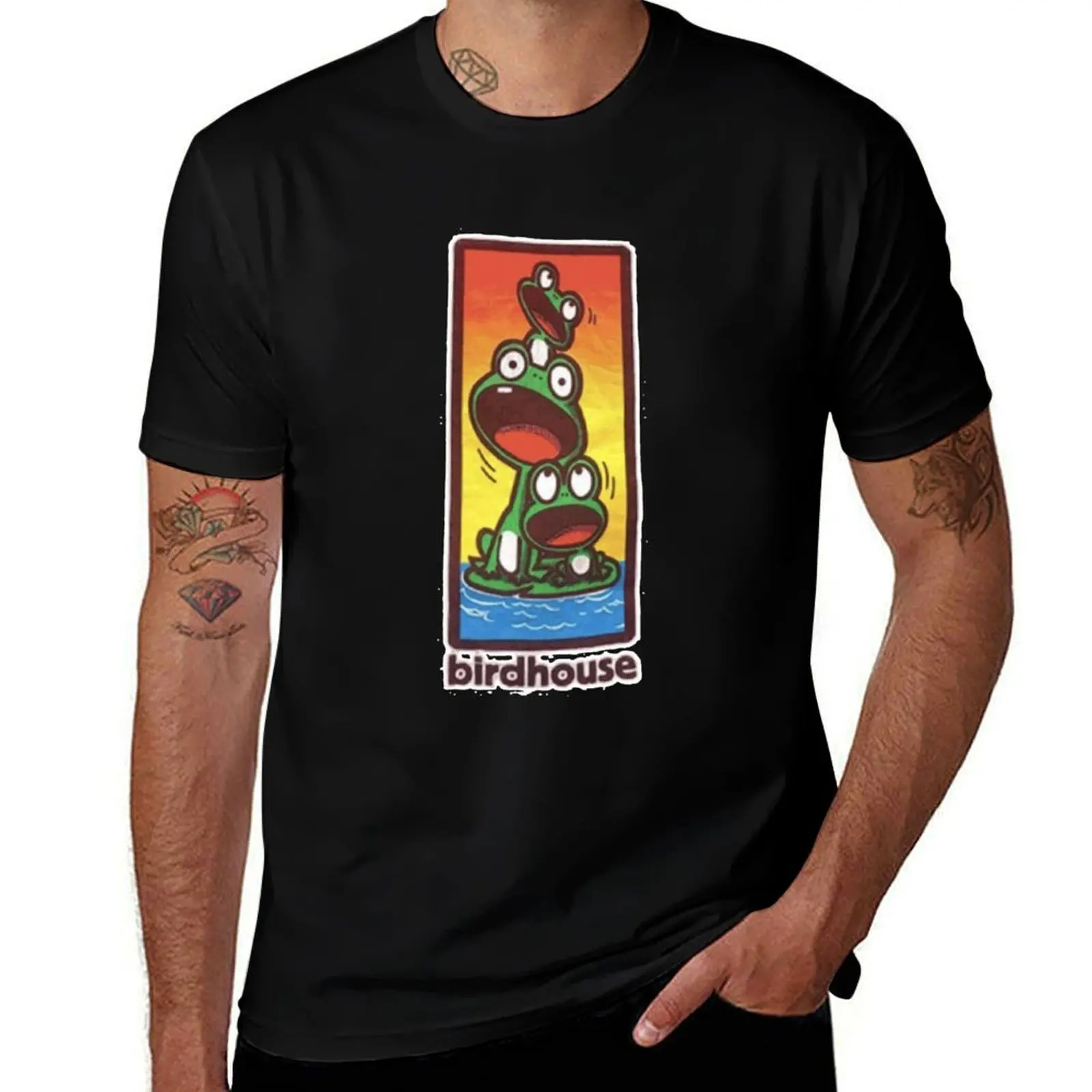 Vintage Birdhouse Tony Hawk Bird House Hook Ups Skate Brand Cartoon Hookups Hook Ups Cute Frogs Anim T-Shirt