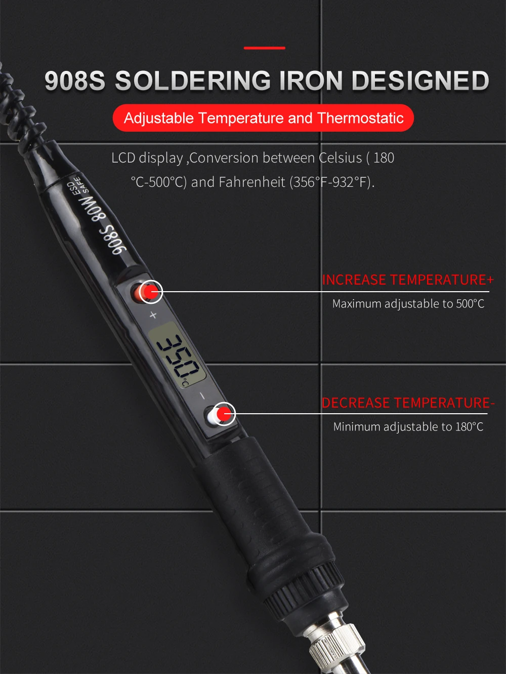 JCD 80W Electric Soldering Iron with LCD Digital Temperature Display Adjustable Heating Tip for Precision Soldering 220V/110V