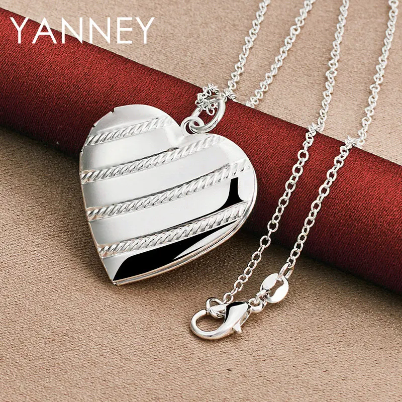 

16-30 Inches 925 Sterling Silver 28MM Fine Heart Frame Necklace For Women Men Fashion Charm Wedding Jewelry Party Gift