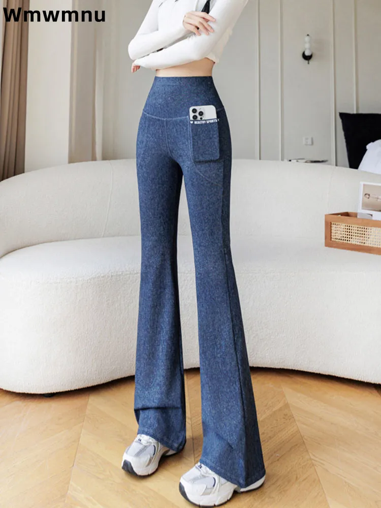 High Waisted Yoga Bootcut Sweat Pants Slim Fashion Elastic Sport Pantalones Women's Casual Wide Leg Straight Trousers Hosen