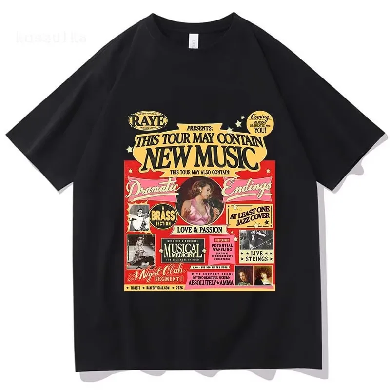 Raye Tour 2026 camisetas gráficas mujeres hombres moda Camiseta de manga corta Casual algodón suave verano diseño de moda ropa de calle Y2K