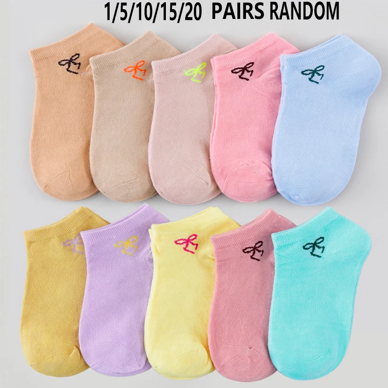 1/5/10/15/20 Pairs Random Women Bow Ankle Socks, Breathable Sweat-Wicking Versatile Campus Student Daily Low Cut Casual Socks