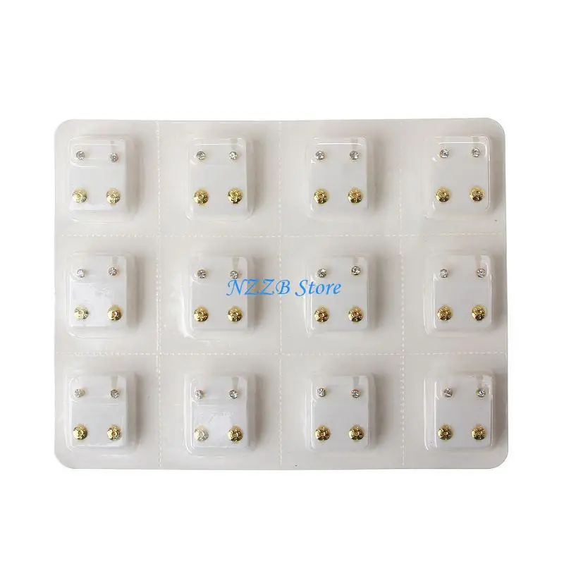 

T21F 12 Pairs Gold Ear Piercing Earrings Set Mini 3mm CZ Studs Jewelry