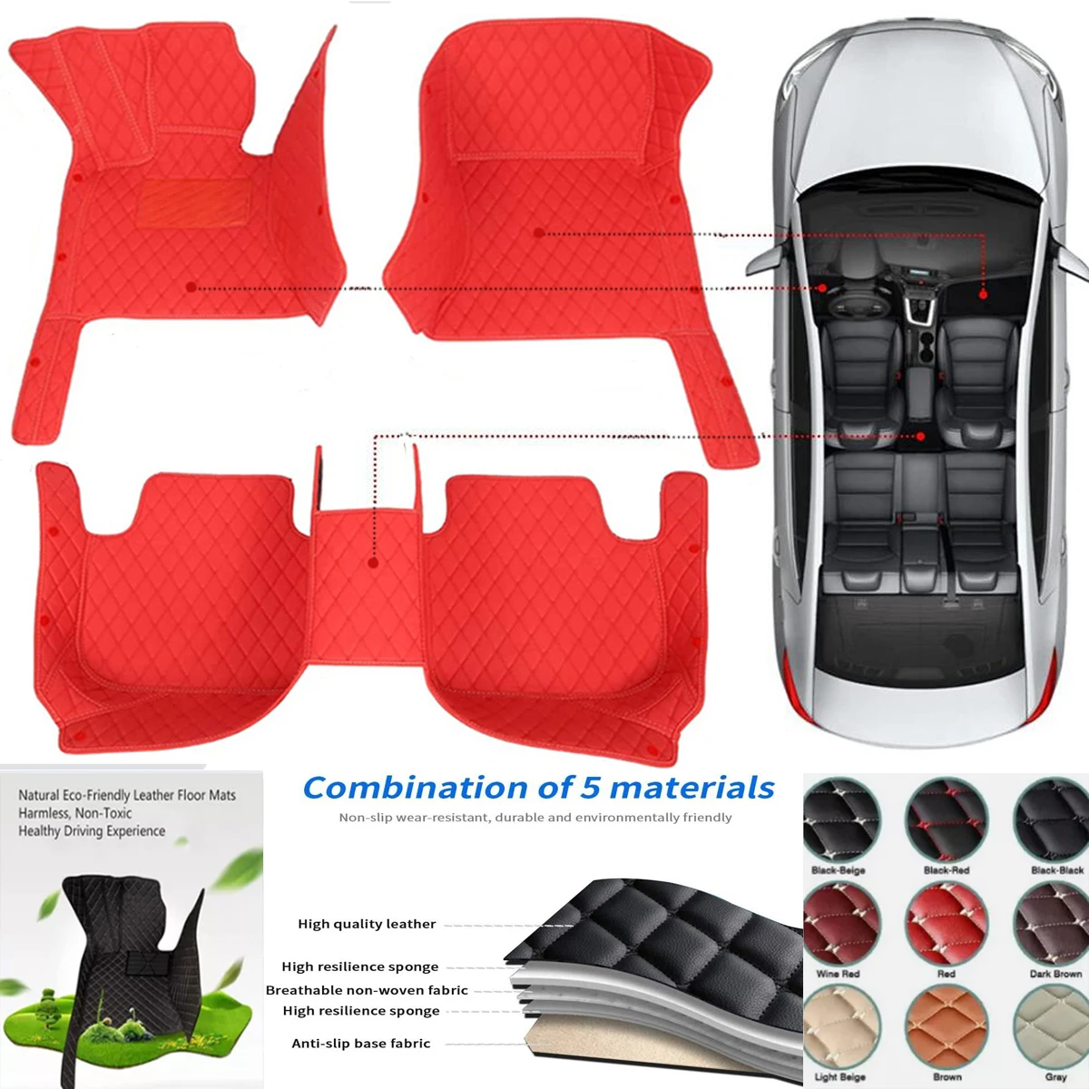 

3D PU-leather Waterproof Custom Car Floor Mats For Ssangyong Kyron Auto Carpets Accessorie Floor Liners