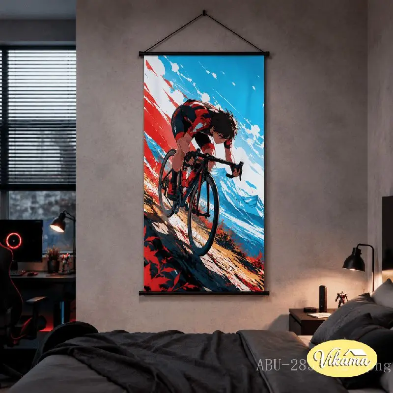 VIKAMA Anime Boy Cycling Tapestry Road Bike Red Black Jersey Snow Mountain Anime Art Polyester Wall Hanging Bedroom Dorm Home