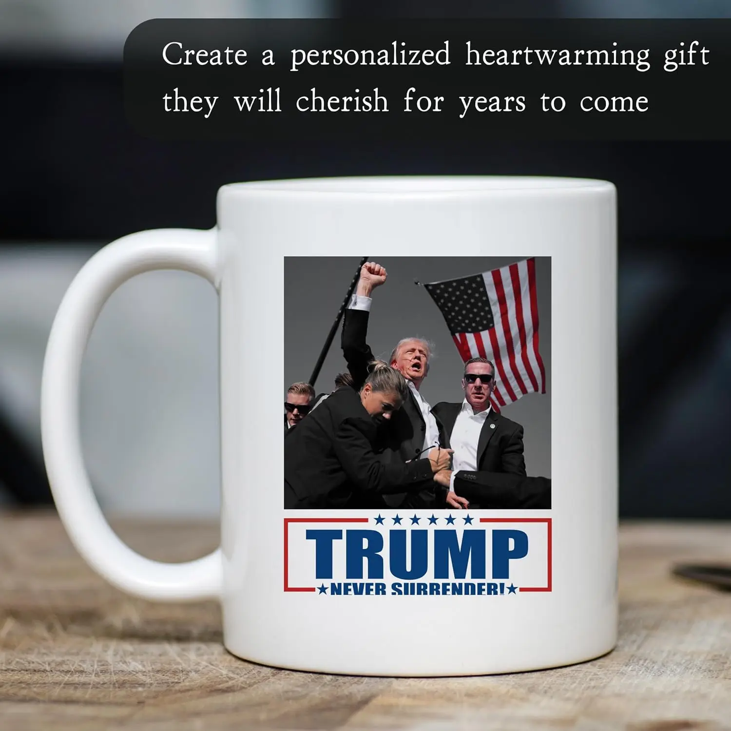 Trump Never Surrender Pennsylvania Rally 11oz Coffee Mug, Not Today Shot You Can't Kill Freedom Attempted Assassination Dona