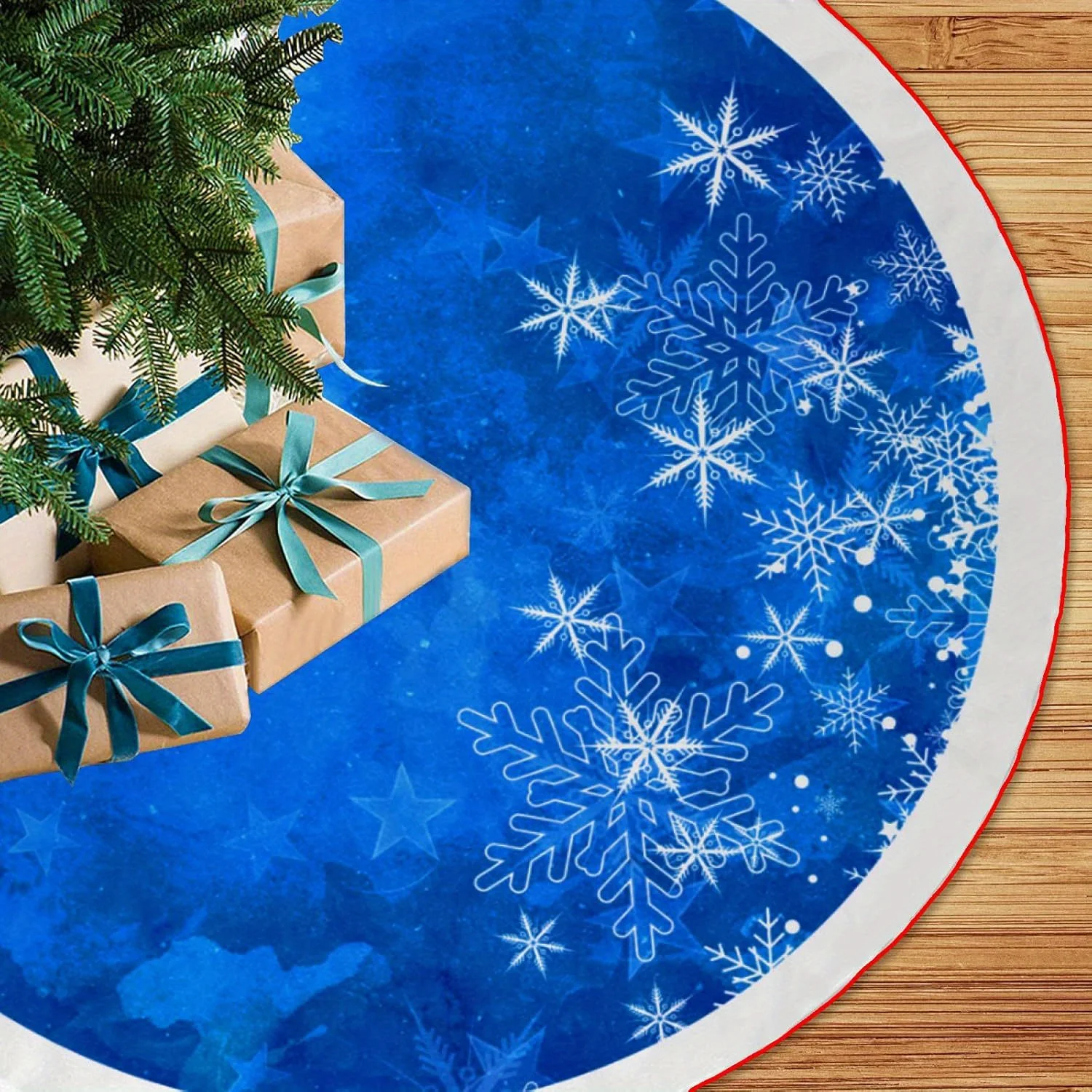 VIKAMA Blaue Schneeflocke, Rentier-Weihnachtsbaumrock, Heimdekoration, für Innen- und Außenfassungen, Party-Dekoration, Familientreffen
