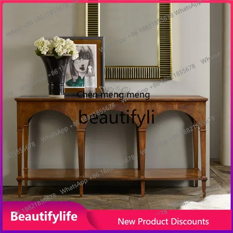 CC French Retro Solid Wood Entryway Cabinet Living Room Side Cabinet Hallway Storage Cabinet Side Table