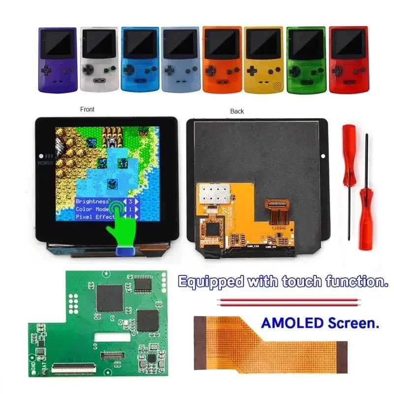 

US.EU HISPEEDIDO GBC Laminated AMOLED OLED Touch Screen OSD Menu RETRO PIXEL Screen For GameBoy Color With Pre-cut Shell Housing