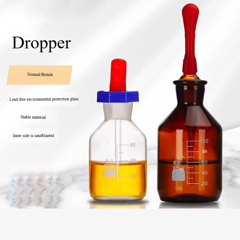 

5PCS Glass white dropper bottle British dropper bottle brown scaled titration bottle with rubber cap 30/60/125ml