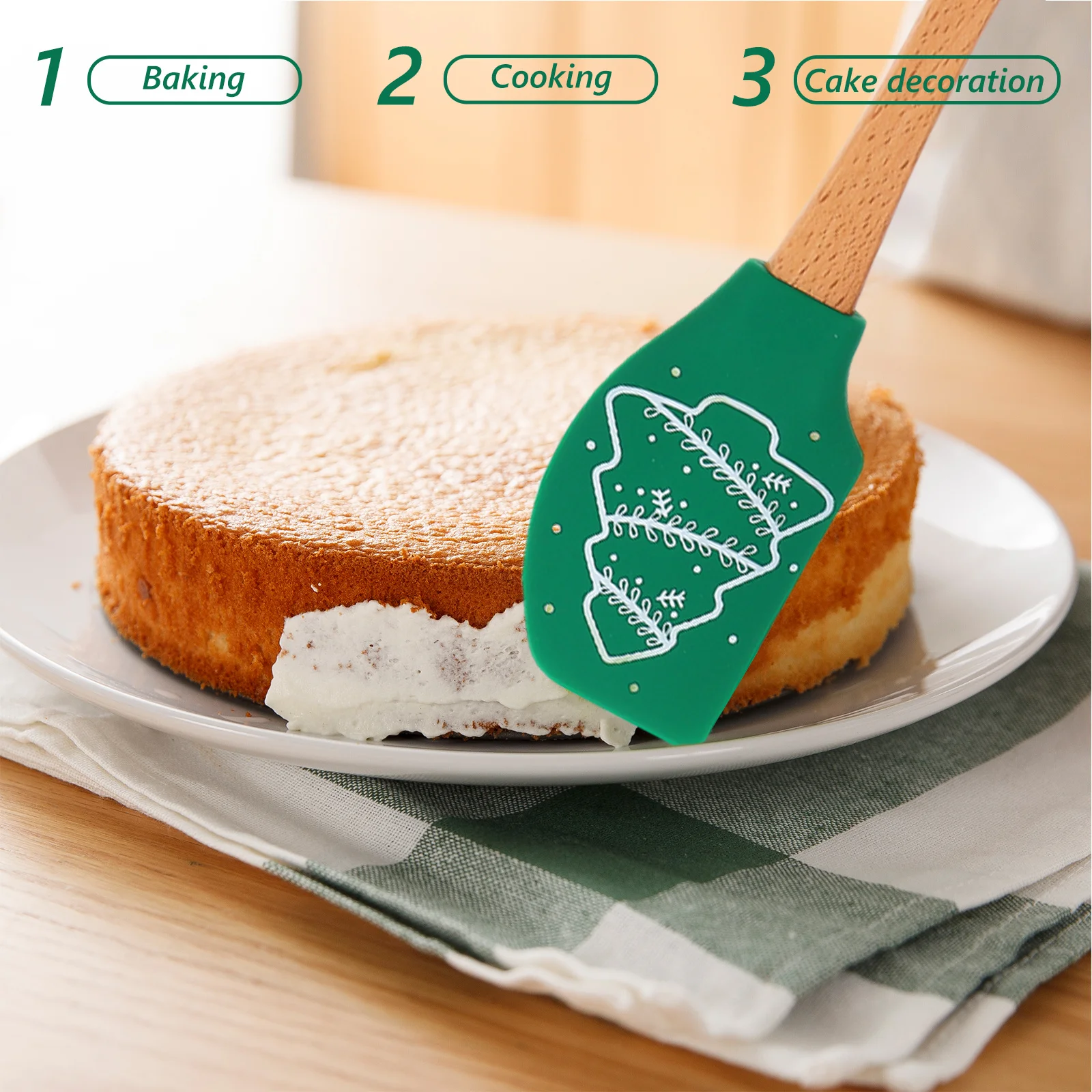

3pcs Silicone Baking Spatulas Christmas Style Cake Cream Scrapers Non-Stick Mixing Tools For Desserts Pastry Baking Supplies