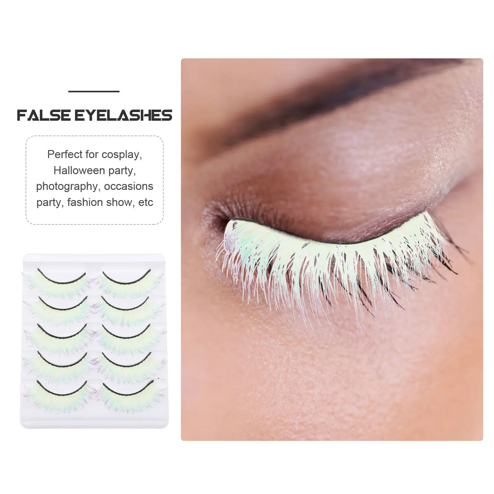 5Pairs Colorful Fake Eyelashes Women Fluorescent False Lashes Extensions Short Classic Styles Portable for Vacation Ball