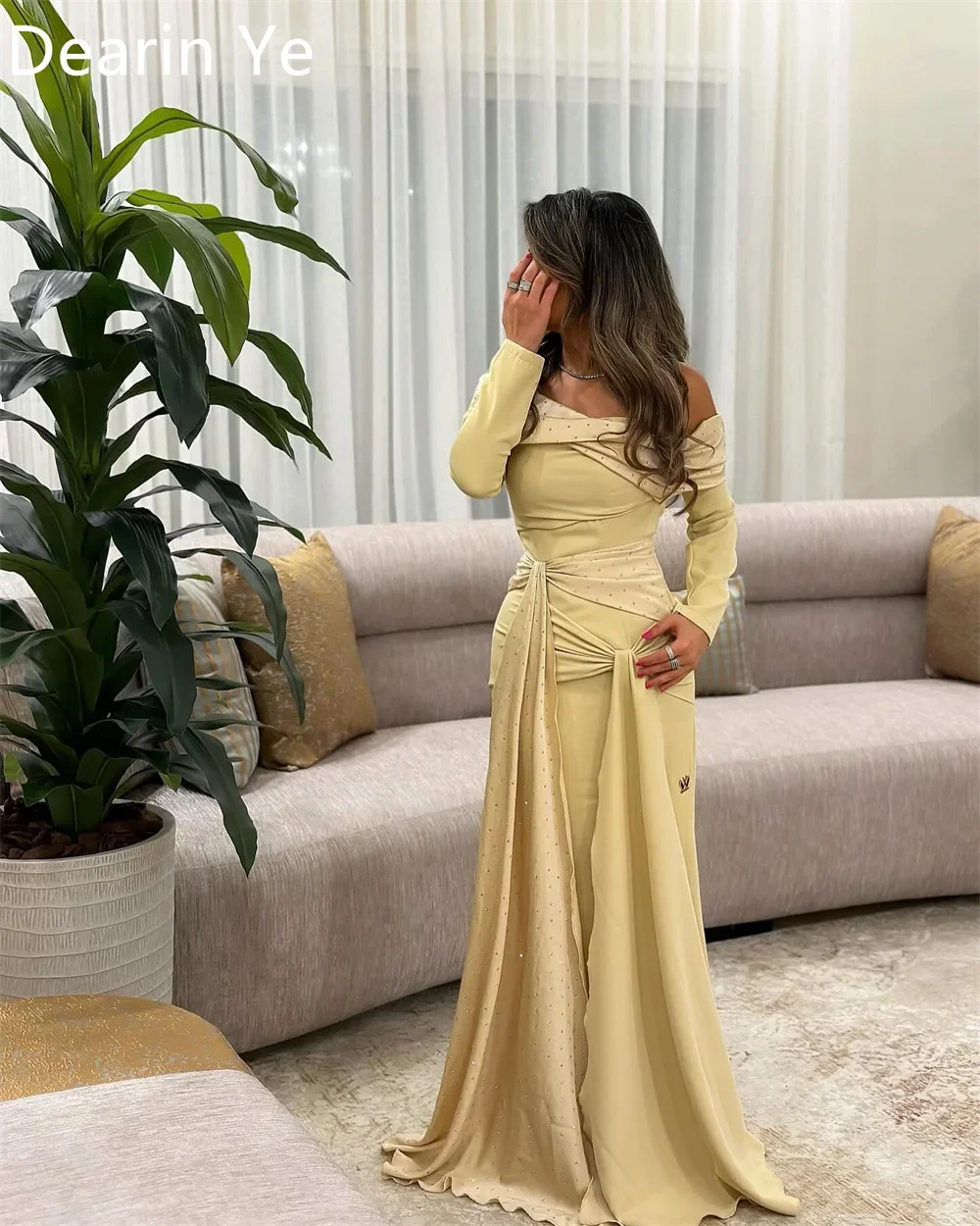 Personalizado Arabia Saudita Dearin fuera del hombro columna hasta el suelo faldas cinta vestidos para ocasiones a medida vestido de fiesta Formal Eve