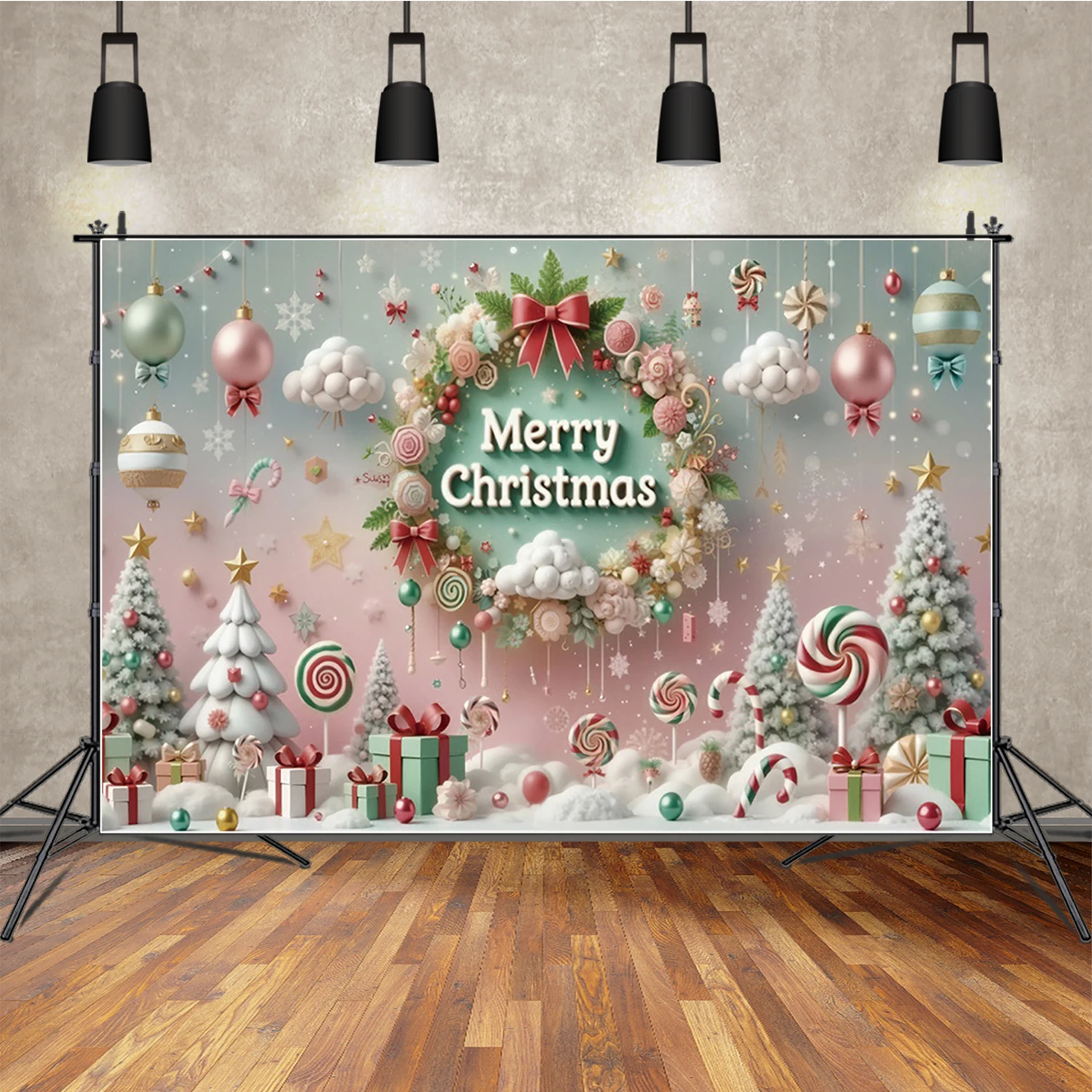 MOON.QG عيد ميلاد سعيد راية التصوير خلفية اطلاق النار الدعائم الوردي الحلوى الجنية الهدايا خلفية ورق حائط للزينة الطفل