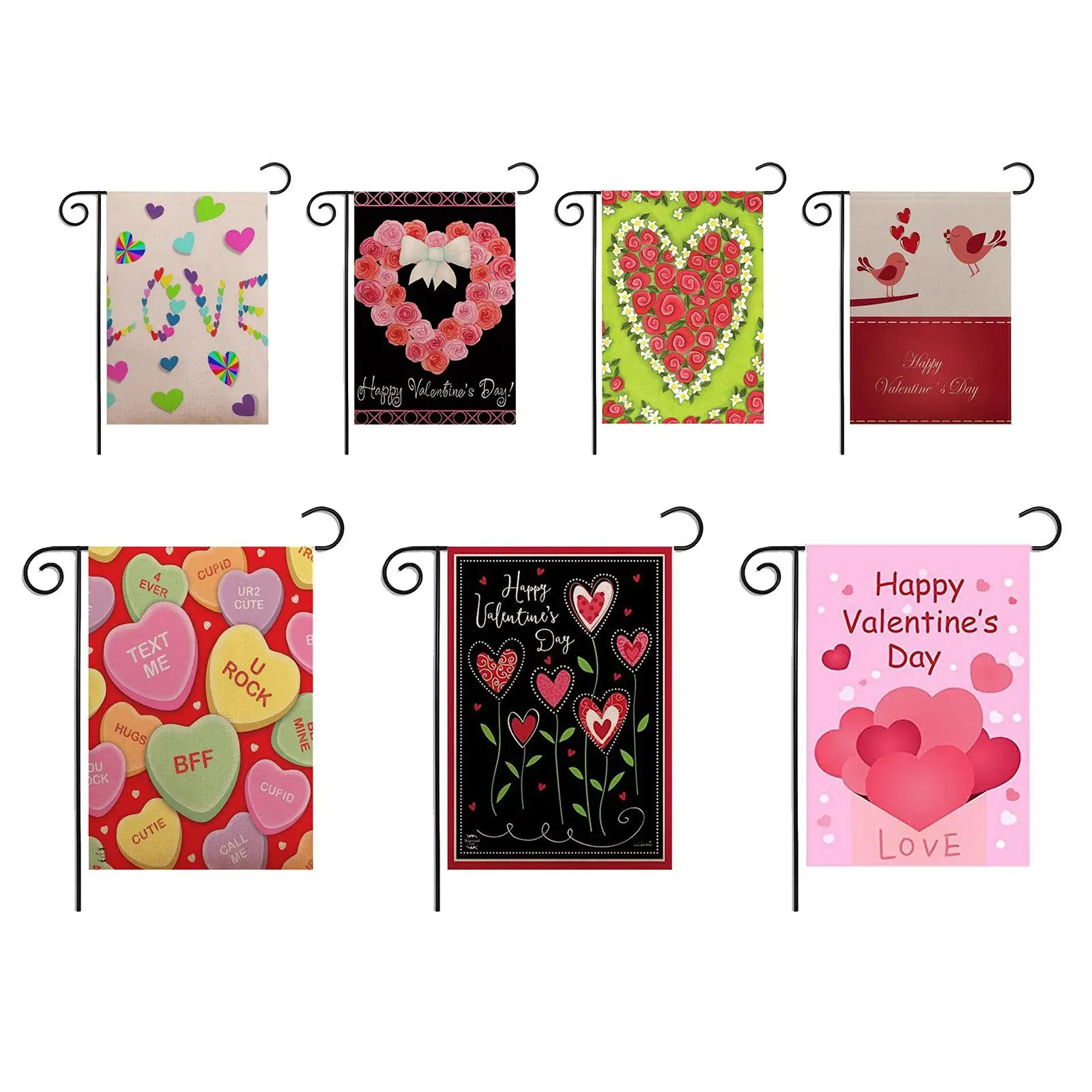 Double Sided Garden Flag Linen Cloth Valentine's Day Banner Flag