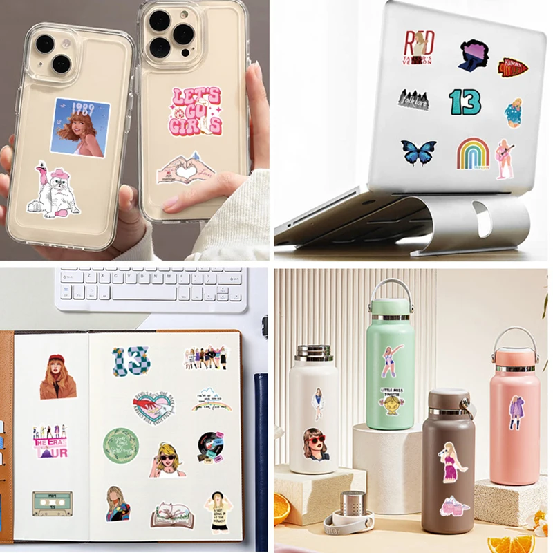 Taylor Swift-Autocollants waterproof avec image de dessin animé, chanteur international, étoile souriante, coque de téléphone portable, graffiti, DIY bricolage, 50 pièces, nouveau