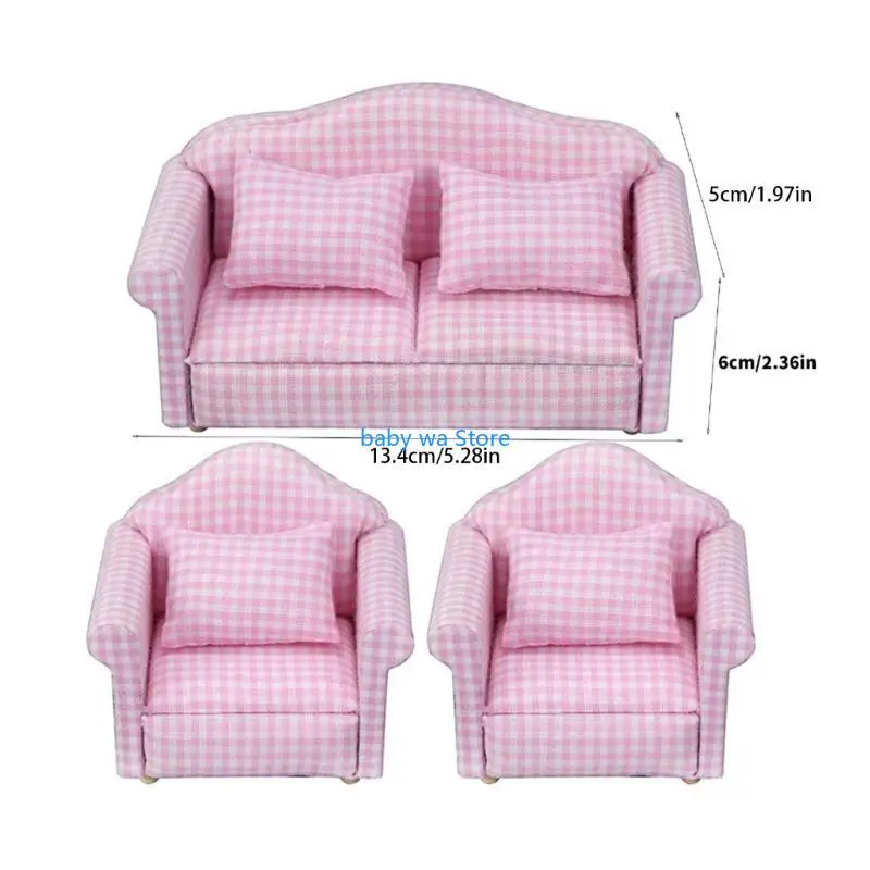 أثاث بيت الدمية الخشبي، مقعد الحب ومجموعة أريكة مفردة مع وسادة قابلة للفصل 4XBD #6