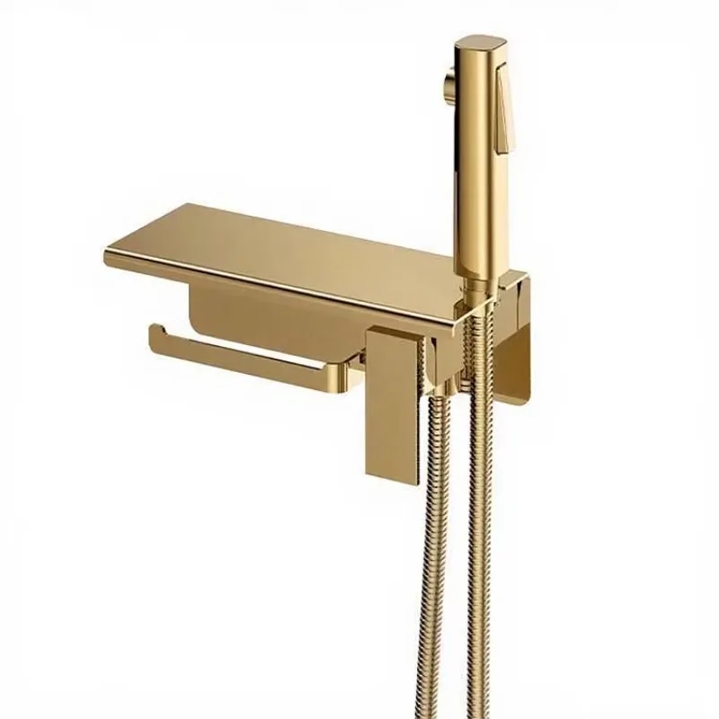 

Bathroom Brass Toilet Bidet Sprayer Wall Mount Bidet Set Handheld With a Storage Rack and a Tissue Holder