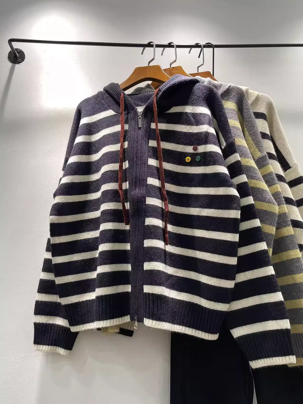 

Женский свитер, осенне-зимний полосатый кардиган с капюшоном, вязаные топы, милые повседневные теплые свитера в японском стиле Mori Girl