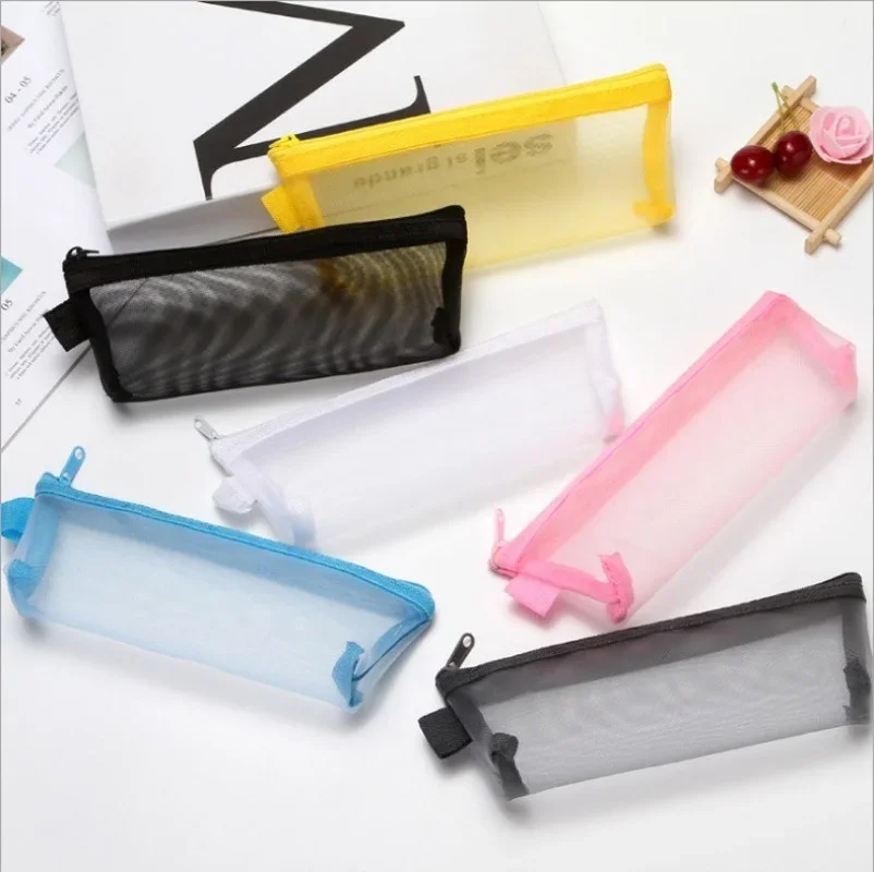 Transparent Mesh Large-capacity Cute Storage Pencil Case for Student School Stationery