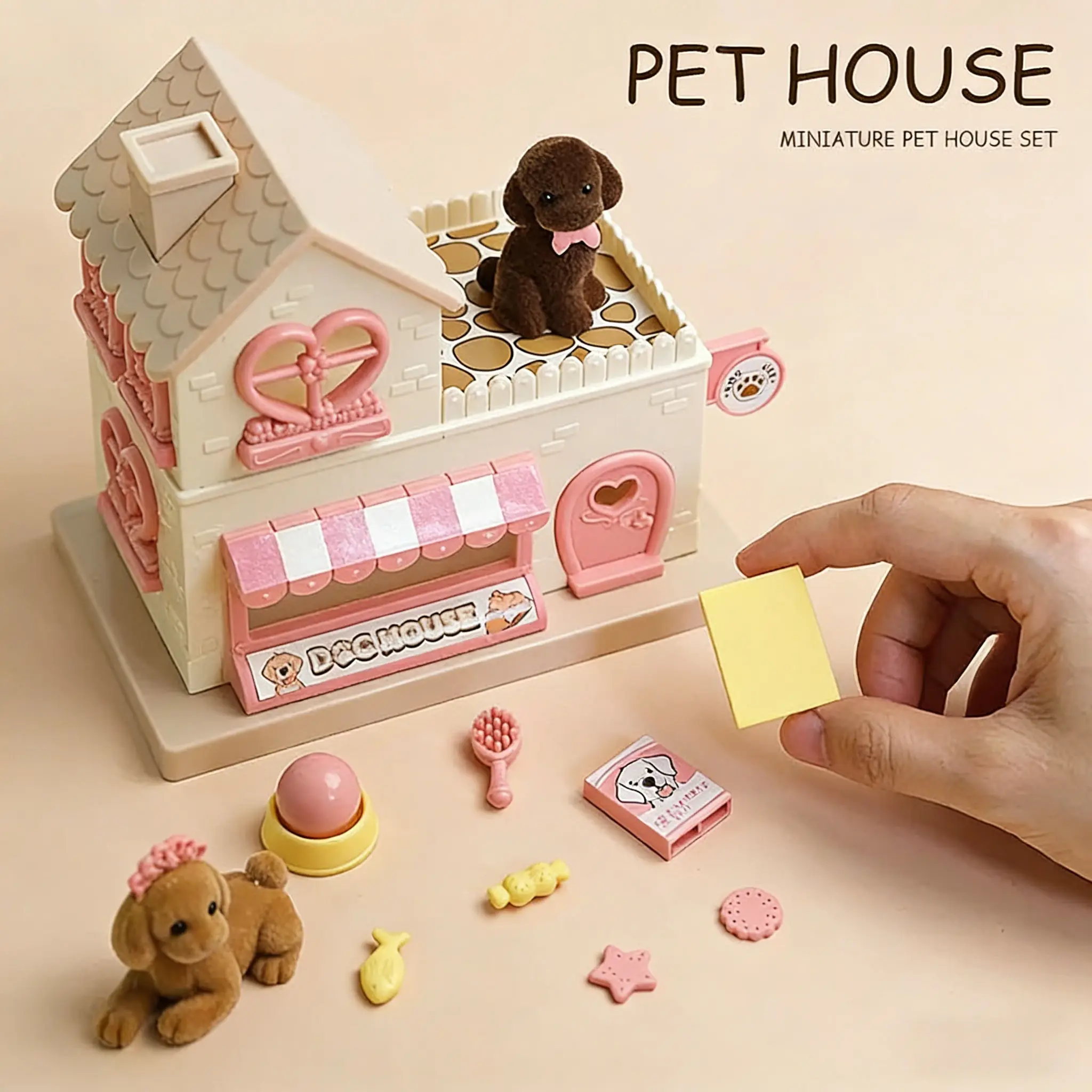 1:12 Scale Miniature Pet Cat Dog Furniture Set, Cute Cat Climbing Frame & Dog House Model, Creative Diorama Scene Decor