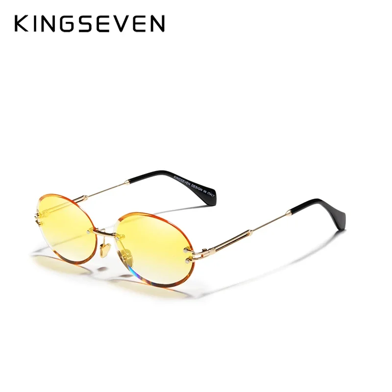 KINGSEVEN DESIGN Fashion Oval Sun glasses Women Rimless Sunglasses Vintage Alloy Frame Classic Brand Designer Shades Oculo