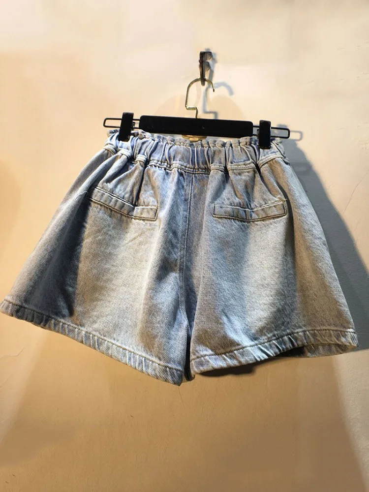 Imagem -03 - Deat-shorts Jeans Femininos Miçangas Cravejadas de Diamantes Cintura Alta Cordão Solto Jeans de Perna Larga Nova Moda Outono 29l53 2024