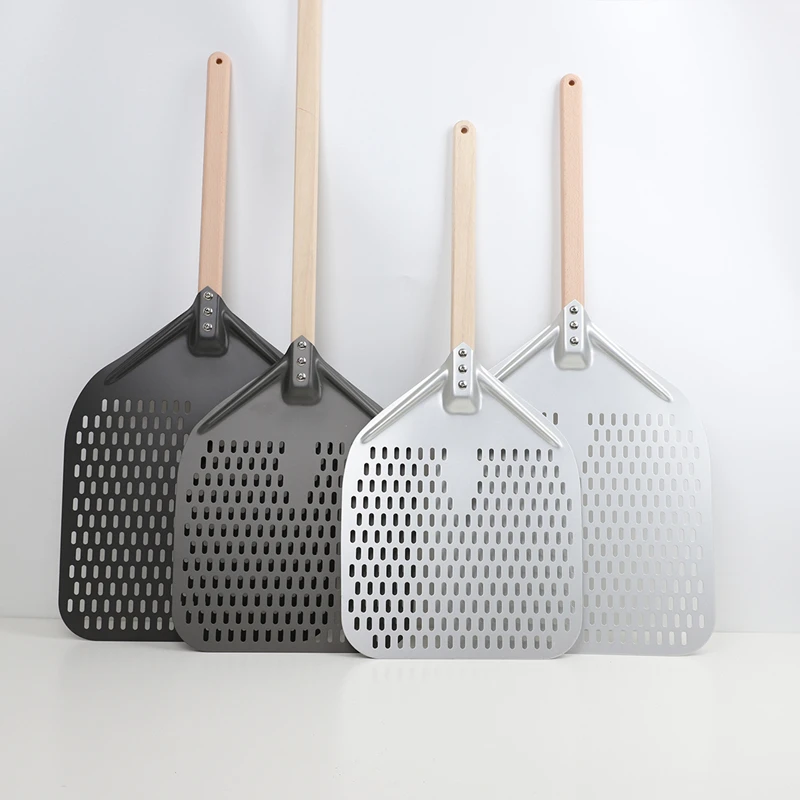 

Professional Pizza Tools 12Inch Aluminum Pizza Peel Set With Detachable Wooden Long Handle Removable Perforated Pizza Peel