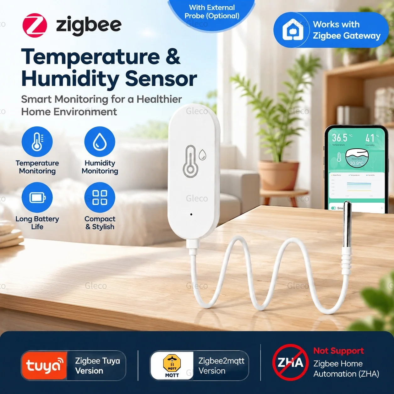 Smart Home Automation Kit - Zigbee NTC Temperatur- und Feuchtigkeitssensor, wasserdicht,