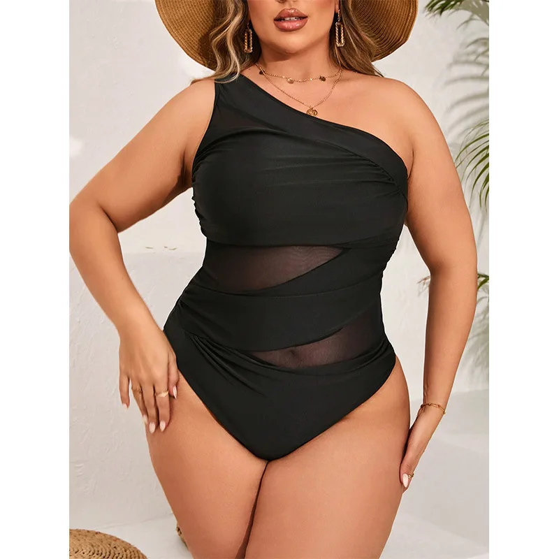 

Сплошной цвет плюс размер цельный купальник для женщин сексуальный на одно плечо