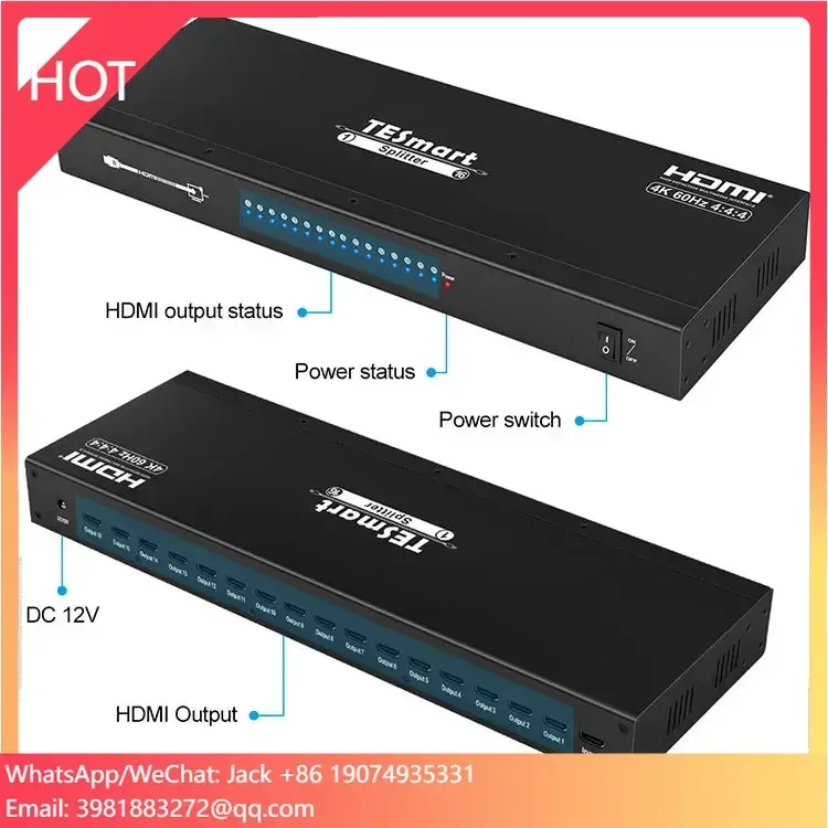 

TESmart 1X16 Splitter Support Resolution 3840@2160@60Hz HDCP 2.2 For Exhibition Hall KTV Clubs 16 Port Distributor