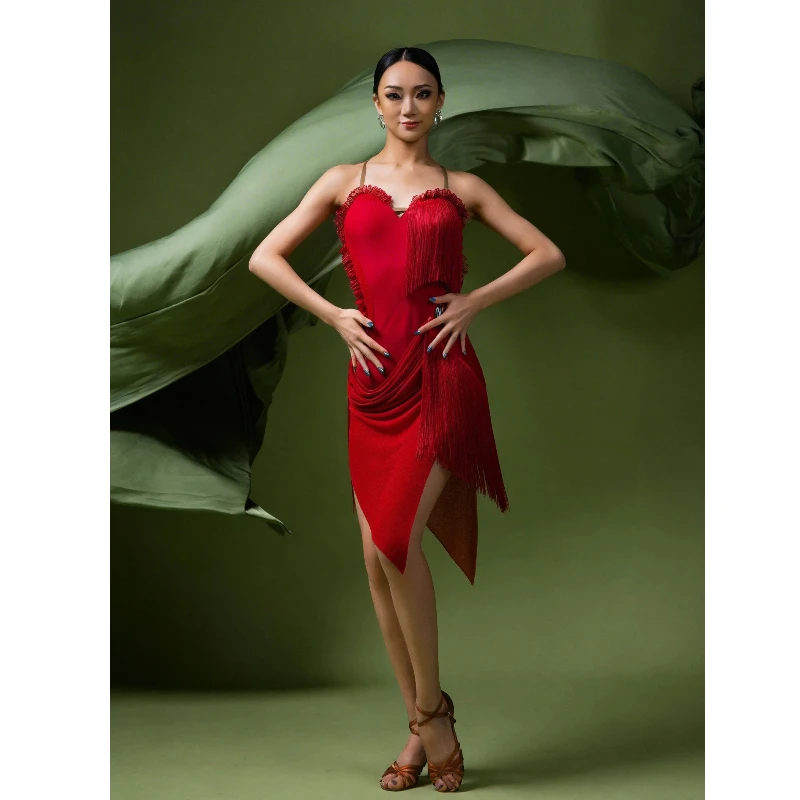

Latin Dance Practice Clothing Customized Senior Tassel Sexy Professional Performance Costumes Hip Wrap Skirt Tango Chacha Samba