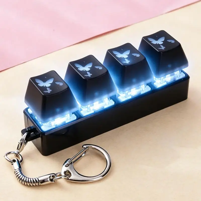 Light Up 1/4 Keys Finger Keyboard Keycap Stress Relief Fidget: Toy Keychain Key LED Button Pinch Tester