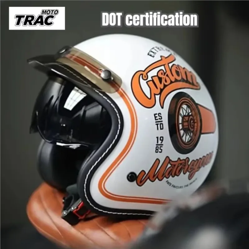 DOT Certification Retro Half Open Motorcycle Helmet Retro Cruising 3/4 Couple Helmet Coffee Shop Motorcycle Hat 오토바이 라이딩 투구
