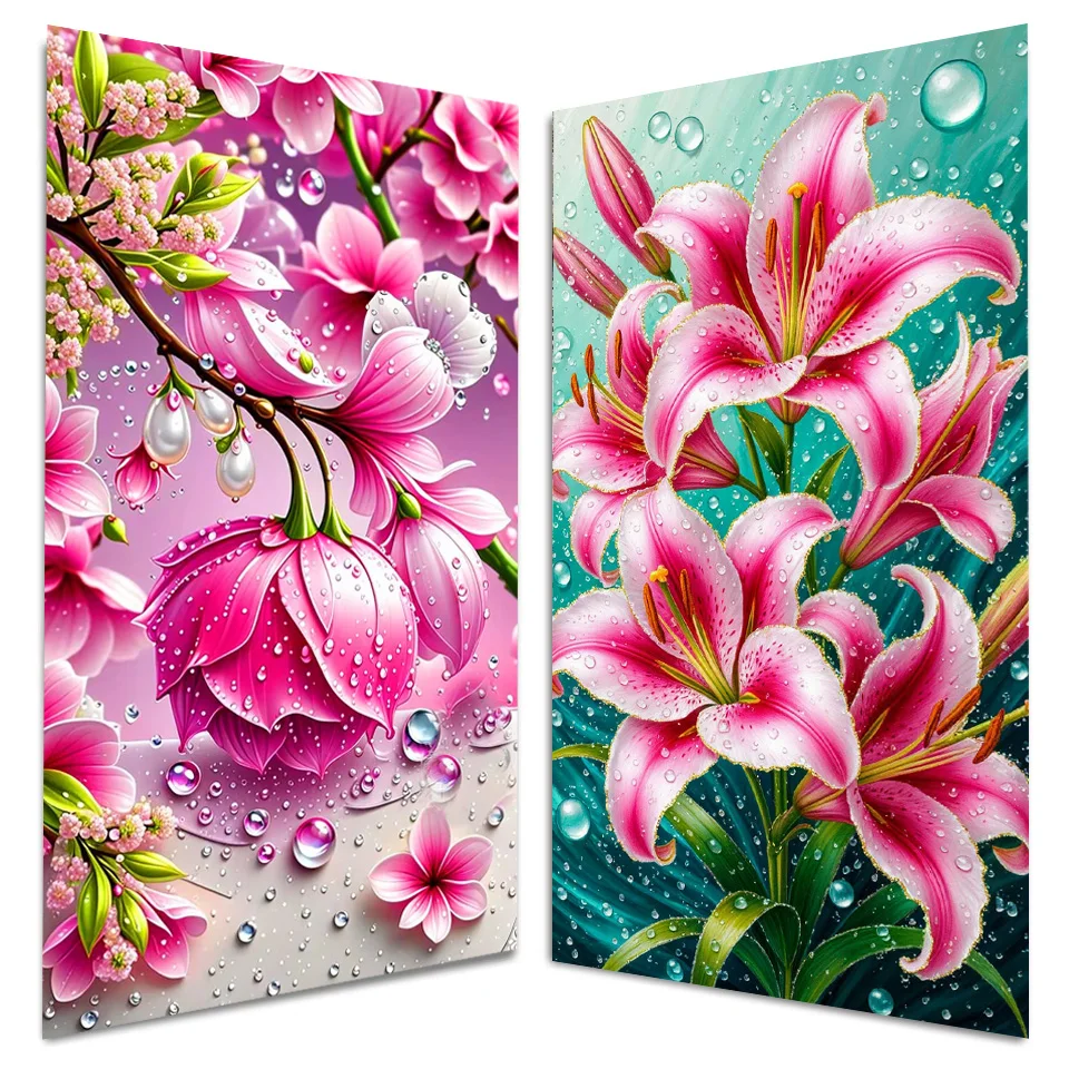 Amazing Pink Flowers DIY Diamond Painting Set,New 2026 Full Round Square Diamond Art Mosaic Halloween Craft Handmade Home Decor
