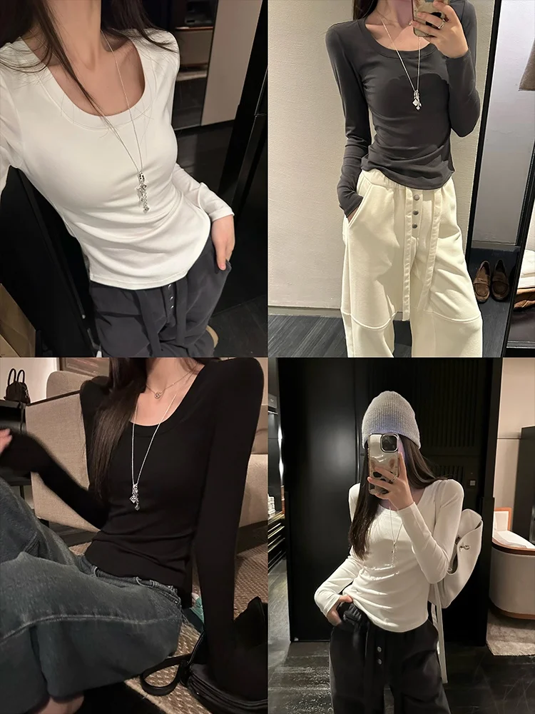 

Women's Long Sve Base irt Inner Wear with Chest Pad Bla Bean Humming Autumn Winter Lyocell T-irt Casual Slim Fit rou...