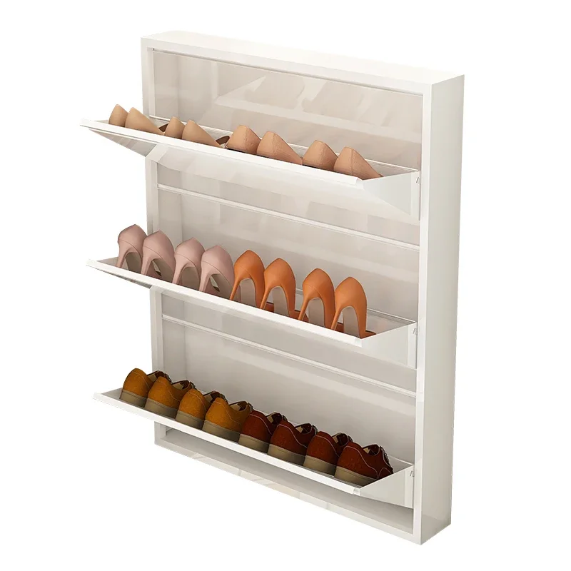 Ultra thin shoe cabinet 12cm, home doorstep, hallway, outer hallway, integrated with wall, extremely narrow flip bucket type
