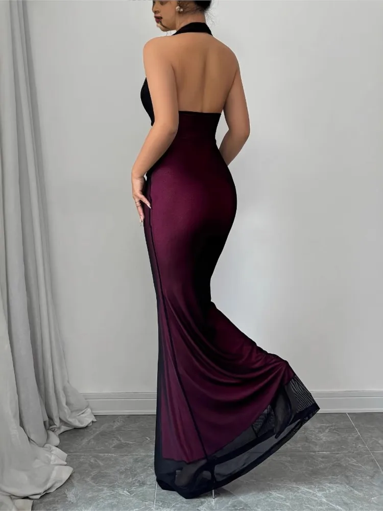 Vestido sin mangas de verano para mujer, vestido Sexy ajustado con espalda descubierta y volantes a la moda, vestido largo plisado de cintura alta para mujer