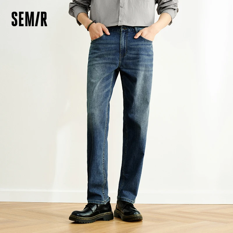 Jean Homme Semir Stretch 2026 Rétro Délavé Coupe Droite Urbain Décontracté Quotidien Doux Confortabl