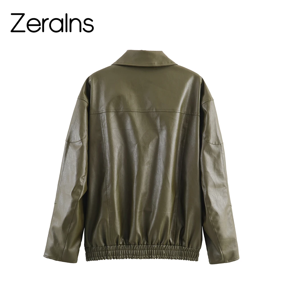 ZERAINS Autunno nuove donne abbigliamento stile retrò francese colletto POLO a maniche lunghe decorazione con cerniera giacca anti-pelle PU allentata