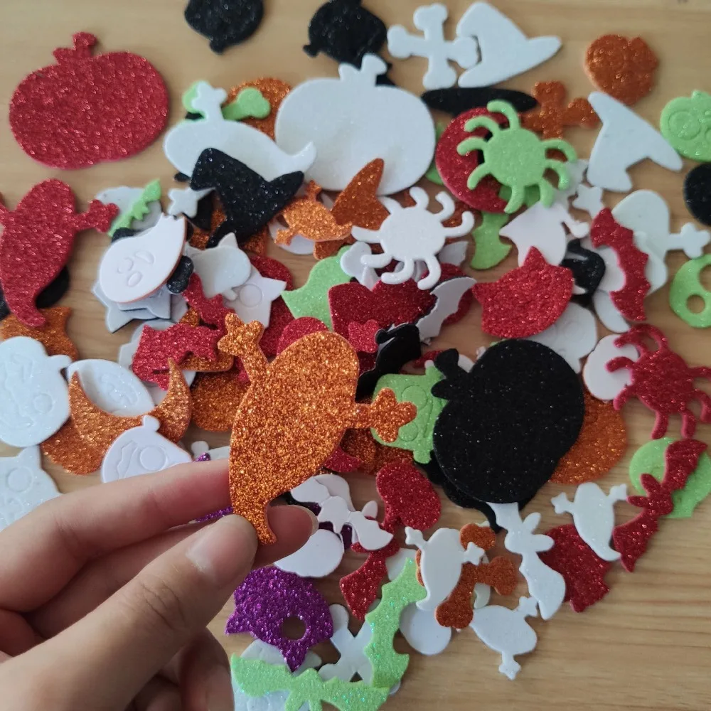 50-500Pcs DIY Foam Glitter Stickers Self-adhesive Pumpkin Witch Hat for Halloween Carnival Prank Ghost Festival Party Decoration view 6