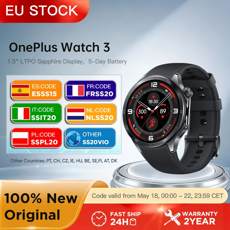 Global Version OnePlus Watch 3 Smart Watch 1.50inches LTPO AMOLED Display Snapdragon W5 Processor Dual Frequency GPS Wear OS