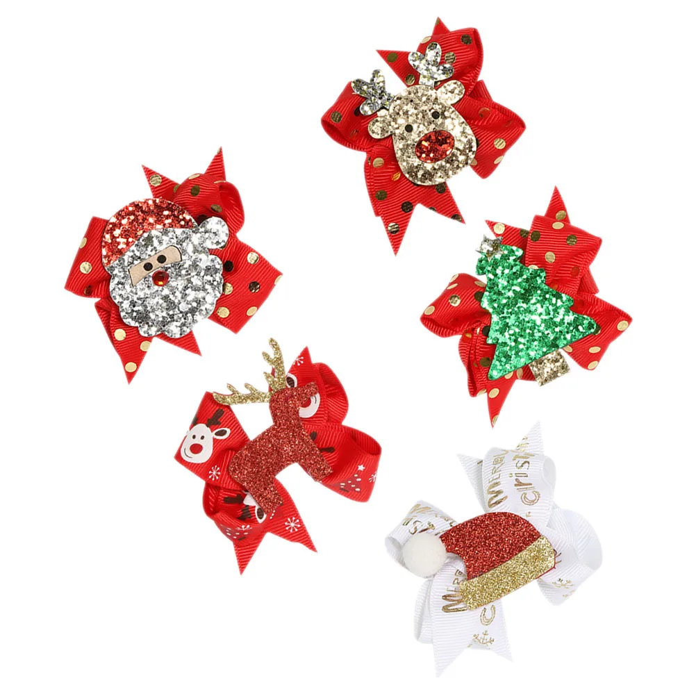 

5 шт., заколки для волос с бантом-бабочкой, милые рождественские заколки, рождественские аксессуары для волос для девочек и женщин, праздничный стиль, милая заколка для волос