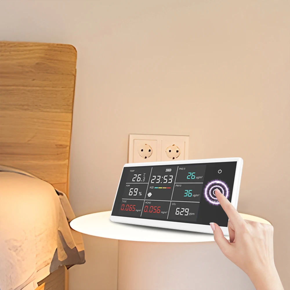 Real-Time Air Quality Monitor Home Office Multi-Gas Detector Analyzer Indoor Outdoor Touch Screen Air Quality Meter Detector
